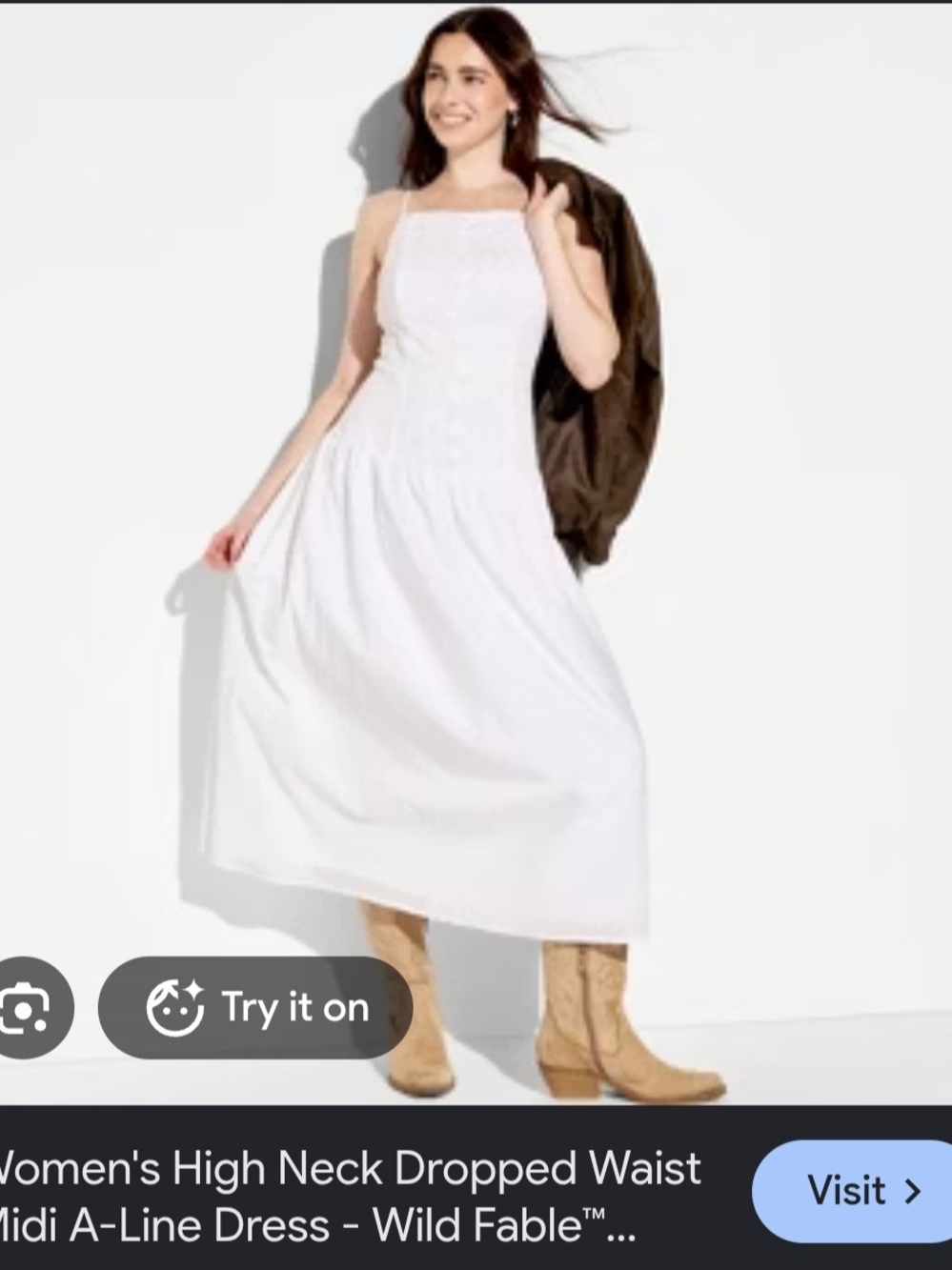 wild fable White Square-Neck Midi Dress